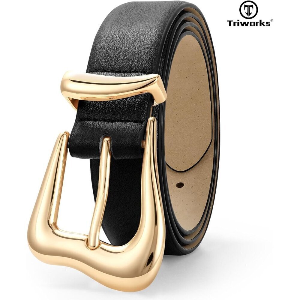 Women Leather Belt with Gold Buckle Casual Dress Waist Accessory - Picture 2 of 6
